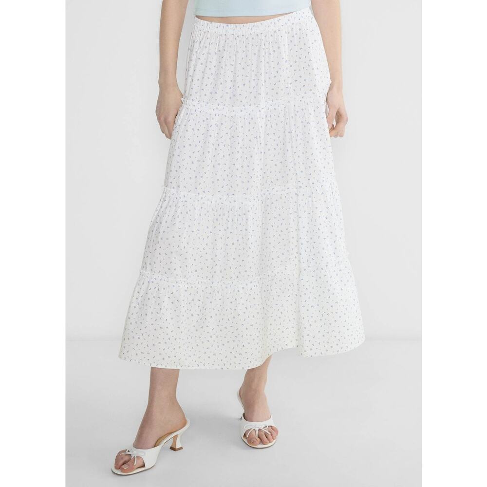 Sunday Best Mars Tiered Twill Maxi Skirt White/Cornflower Blu - XS